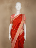 Rich Vermilion Red Floral Zari Woven Design Pure Kanchipuram Silk Saree with Contrast Border