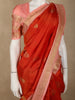 Rich Vermilion Red Floral Zari Woven Design Pure Kanchipuram Silk Saree with Contrast Border