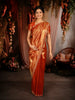 Rich Vermilion Red Floral Zari Woven Design Tissue Banarasi Saree with Scalloped Border