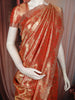 Rich Vermilion Red Floral Zari Woven Design Tissue Banarasi Saree with Scalloped Border