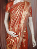 Rich Vermilion Red Floral Zari Woven Design Tissue Banarasi Saree with Scalloped Border