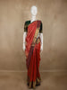 Rich Vermilion Red Geometric Zari Woven Design Pure Kanchipuram Silk Saree with Contrast Zari Border