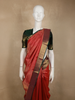 Rich Vermilion Red Geometric Zari Woven Design Pure Kanchipuram Silk Saree with Contrast Zari Border