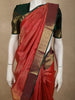 Rich Vermilion Red Geometric Zari Woven Design Pure Kanchipuram Silk Saree with Contrast Zari Border
