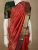 Rich Vermilion Red Geometric Zari Woven Design Pure Kanchipuram Silk Saree with Contrast Zari Border