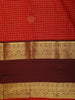 Rich Vermilion Red Mini Checked Zari Woven Design Pure Kanchipuram Silk Saree with Contrast Double Zari Border