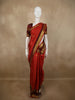 Rich Vermilion Red Mini Checked Zari Woven Design Pure Kanchipuram Silk Saree with Contrast Double Zari Border