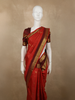 Rich Vermilion Red Mini Checked Zari Woven Design Pure Kanchipuram Silk Saree with Contrast Double Zari Border