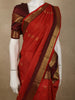 Rich Vermilion Red Mini Checked Zari Woven Design Pure Kanchipuram Silk Saree with Contrast Double Zari Border