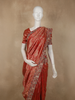 Rich Vermilion Red Paisley Woven Design Pure Banarasi Designer Saree with Embroidered Border