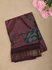 Rich Wine Floral Printed Design Mixed Cotton Saree with Peacock Zari Woven Border