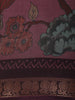 Rich Wine Floral Printed Design Mixed Cotton Saree with Peacock Zari Woven Border