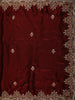 Rich Wine Maroon Floral Sequins and Thread Embroidered Design Organza Party Wear Saree with Scalloped Border