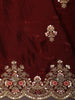 Rich Wine Maroon Floral Sequins and Thread Embroidered Design Organza Party Wear Saree with Scalloped Border