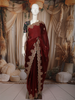 Rich Wine Maroon Floral Sequins and Thread Embroidered Design Organza Party Wear Saree with Scalloped Border