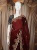 Rich Wine Maroon Floral Sequins and Thread Embroidered Design Organza Party Wear Saree with Scalloped Border