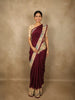 Rich Wine Maroon Solid Design Semi Tussar Saree with Contrast Floral and Peacock Motif Border
