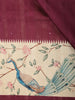 Rich Wine Maroon Solid Design Semi Tussar Saree with Contrast Floral and Peacock Motif Border