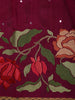 Rich Wine Pink Floral Thread Embroidered Design Pure Tussar Fancy Saree with Floral Border