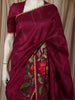 Rich Wine Pink Floral Thread Embroidered Design Pure Tussar Fancy Saree with Floral Border