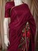 Rich Wine Pink Floral Thread Embroidered Design Pure Tussar Fancy Saree with Floral Border