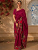 Rich Wine Pink Floral Thread Embroidered Design Pure Tussar Fancy Saree with Floral Border