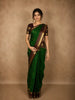 Rich Emerald Green Butta Zari Woven Design Pure Kanchipuram Silk Saree with Contrast Striped Border