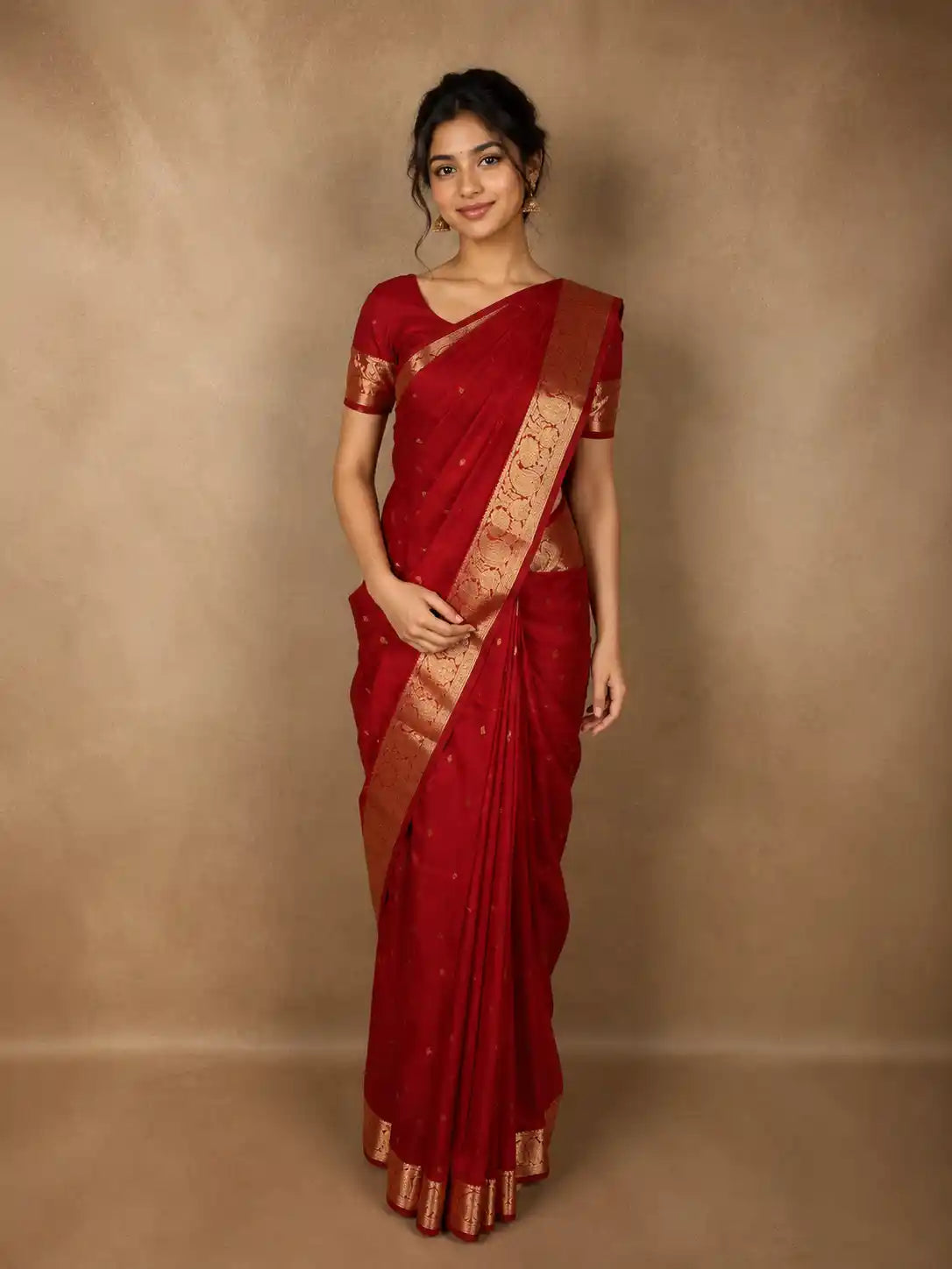 Rich Maroon Butta Zari Woven Design Pure Kanchipuram Silk Saree with Paisley Zari Border