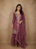 Rich Plum Purple Floral Zari Embroidered Design Tissue Organza Palazzo Suit with Dupatta