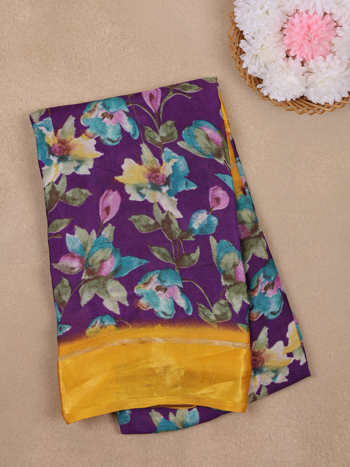 Rich Purple Floral Prints Fancy Georgette Saree - Diadem