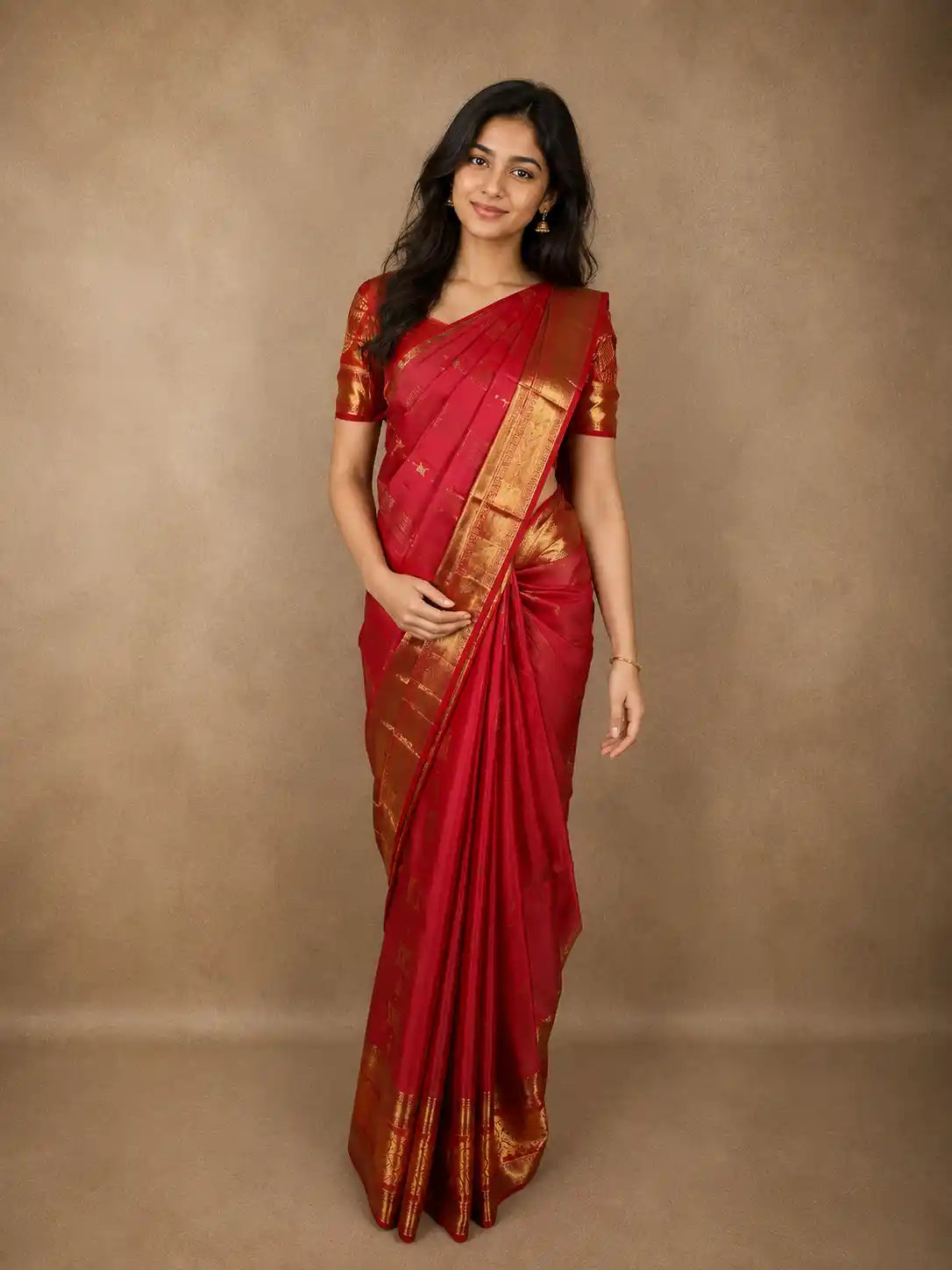 Rich Rani Pink Striped Zari Woven Design Pure Kanchipuram Silk Saree with Zari Border