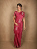 Rich Rosewood Pink Striped Zari Woven Design Semi Banarasi Saree with Animal Motif Border