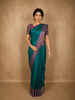 Rich Teal Green Floral Woven Design Kanchipuram Silk Saree with Contrast Border