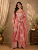 Rose Blush Pink Sequins Embroidered Design Tissue Silk Salwar Palazzo Suit with Dupatta