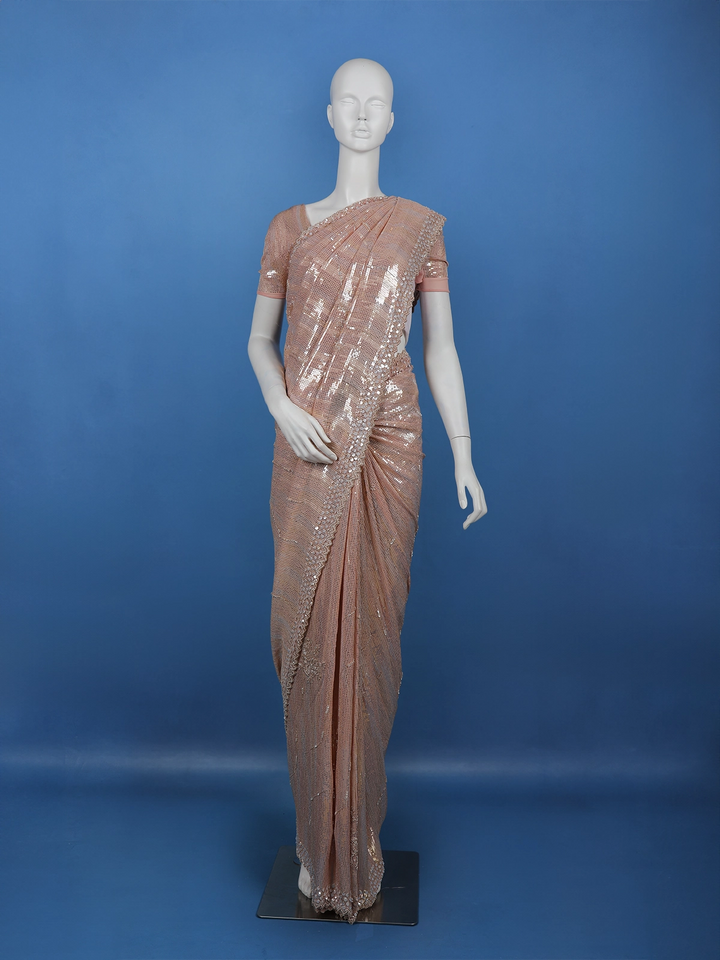 Rose Gold Sequins Embroidered Georgette Saree - Diadem