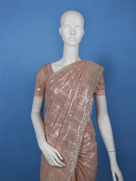 Rose Gold Sequins Embroidered Georgette Saree - Diadem