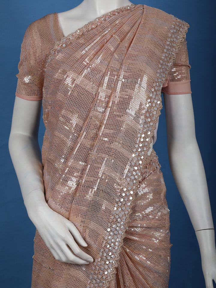 Rose Gold Sequins Embroidered Georgette Saree - Diadem