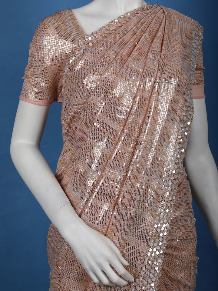 Rose Gold Sequins Embroidered Georgette Saree - Diadem