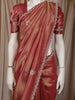 Rose Gold Floral Embroidered Design Tissue Silk Saree with Designer Border
