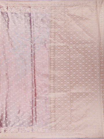 Rose Pink Floral Brocade Design Semi Tissue Saree - Diadem