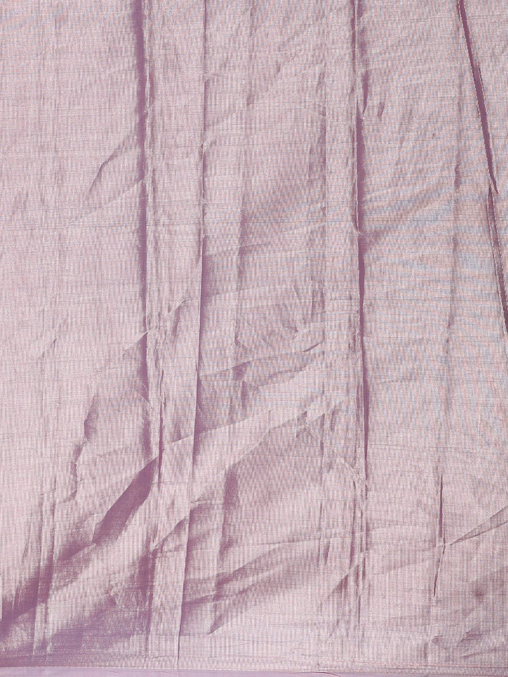 Rose Pink Floral Brocade Design Semi Tissue Saree - Diadem