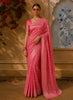 Rose Pink Floral  Butta Zari Woven Design Pure Banarasi Silk Saree with Rich Zari Border