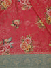 Rose Pink Floral Print Semi Banarasi Saree with Contrast Green Zari Border
