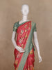 Rose Pink Floral Print Semi Banarasi Saree with Contrast Green Zari Border
