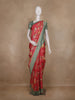 Rose Pink Floral Print Semi Banarasi Saree with Contrast Green Zari Border