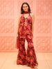 Rose Pink Floral Sequins Embroidered Design Georgette Party Wear Peplum Palazzo Suit with Matching Choker Dupatta
