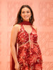 Rose Pink Floral Sequins Embroidered Design Georgette Party Wear Peplum Palazzo Suit with Matching Choker Dupatta