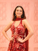 Rose Pink Floral Sequins Embroidered Design Georgette Party Wear Peplum Palazzo Suit with Matching Choker Dupatta