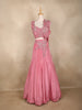 Rose Pink Floral Sequins Embroidered Satin Lehenga with Ruffled Dupatta