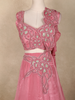 Rose Pink Floral Sequins Embroidered Satin Lehenga with Ruffled Dupatta